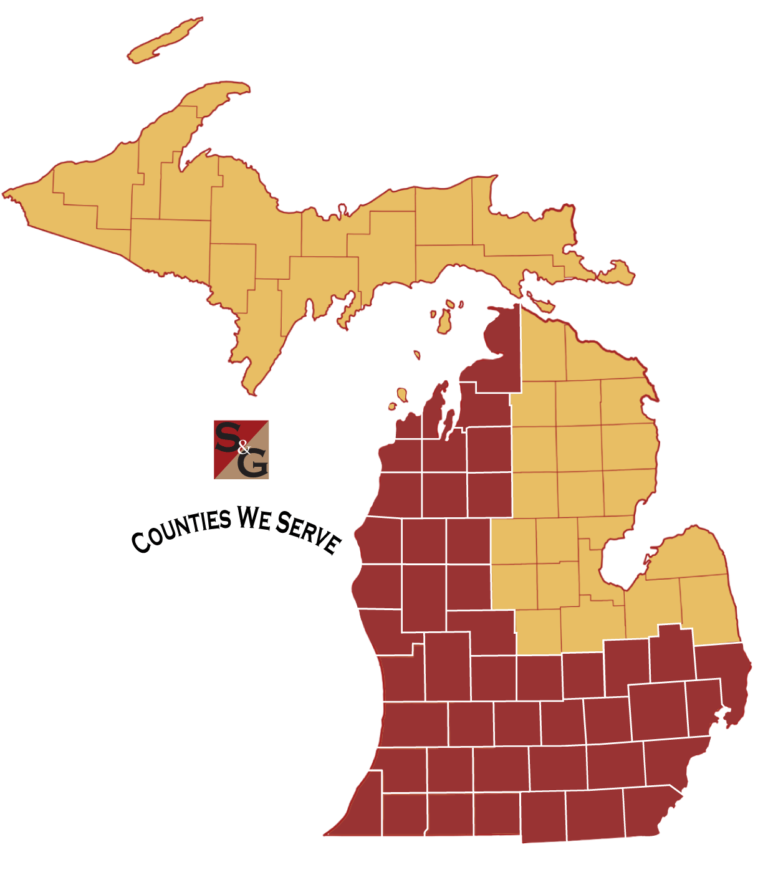 Michigan map showing the primary areas of practice for Glenn Steeg, personal injury attorney